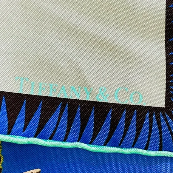 TIFFANY BIRD ON A ROCK INFINITY BLUE SILK SCARF ITALY - Picture 7 of 14
